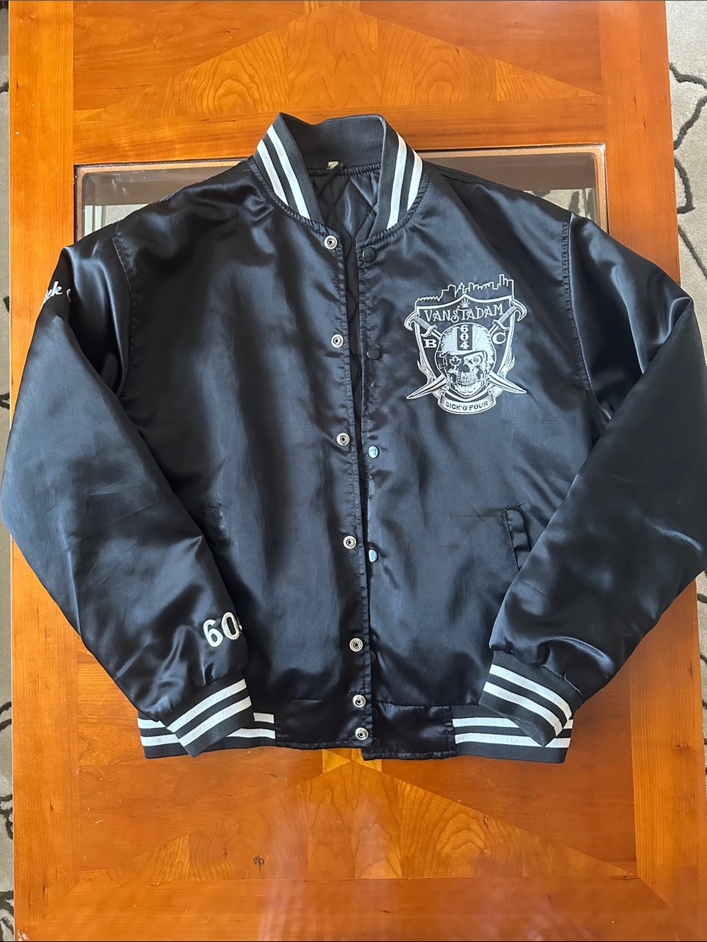 Black Satin Varsity Bomber Jacket